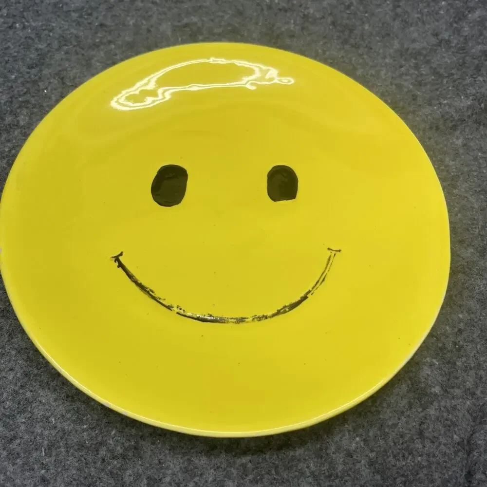 Vintage 1997 Young’s Inc Smiley Face Yellow Ceramic Miniature Teapot Set & Plate